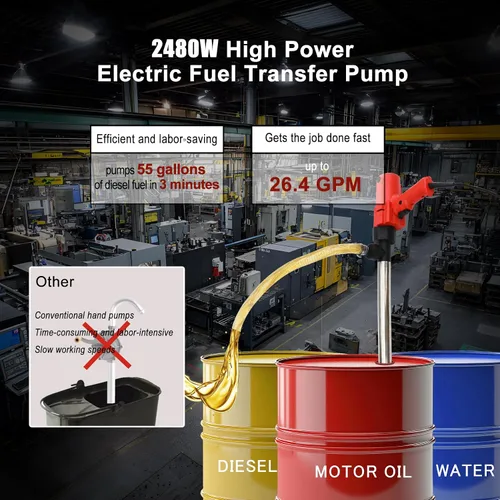 Vista 3 de Bomba eléctrica de barril para transferencia de combustible de 2480W, 110V 13000RPM, para bombas de transferencia eléctricas de 55 galones con tubo
