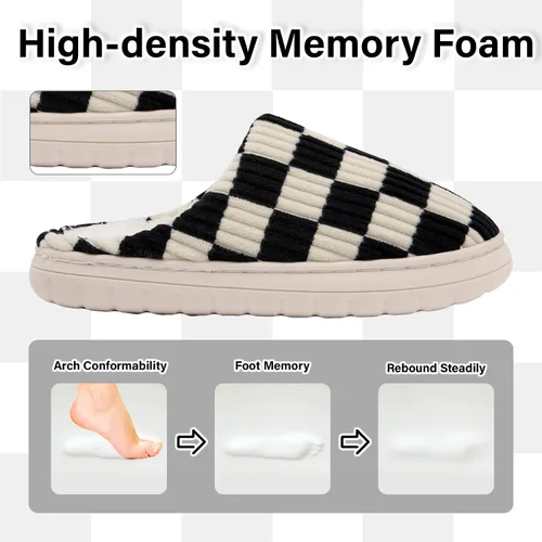 Vista 5 de Jaeynow Pantuflas mullidas para mujer en interiores, zapatos de casa unisex de espuma viscoelástica para hombre, zapatos de invierno cálidos