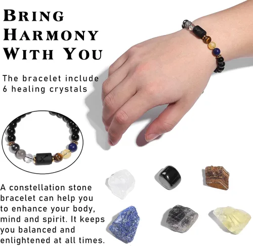 Vista 2 de GolbalJew Juego de regalo de cristales de Sagitario, signos del zodiaco, piedras de nacimiento de cristales curativos con caja de horóscopo, pulsera