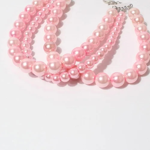 Vista 3 de Fancy Collar de 3 filas de diamantes rosa perla para mascotas, gatos, perros, perros, niñas, accesorios de disfraz (7.8-12.6 pulgadas)