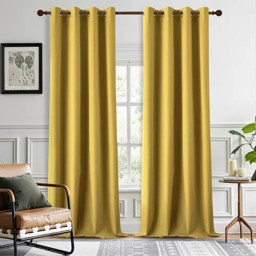 Vista 22 de DONREN Cortinas opacas completas para dormitorio, aislamiento térmico y reducción de ruido, cortinas de lino con ojales para sala de estar y Negro