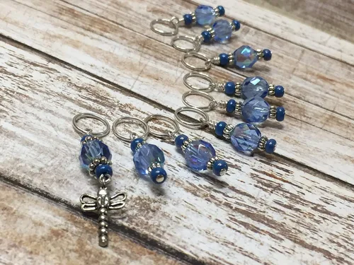 Vista 3 de Dragonfly Beaded Stitch Marker Charm Set for Knitting Women, Progress Keeper for Fiber Artists