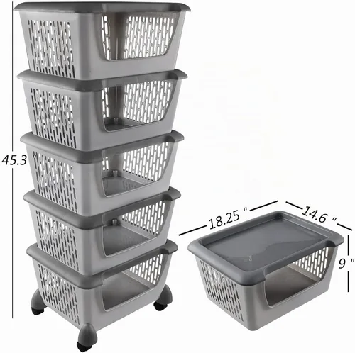 Vista 2 de Paquete de 5 cubos de almacenamiento apilables grandes, cesta