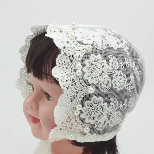 Vista 6 de Gorro de encaje blanco para bebé, gorro de verano para niña recién nacida, Blanco