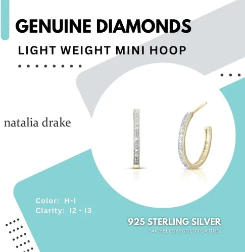 Vista 4 de NATALIA DRAKE Aretes de aro pequeños con diamantes abiertos en C para mujer en plata de ley 925