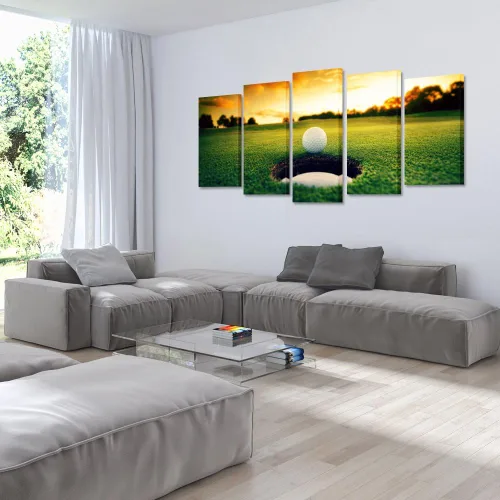 Vista 4 de KREATIVE ARTS - Lienzo de paisaje de campo de golf, arte de pared, impresiones contemporáneas en lienzo de puesta de sol, impresiones enmarcadas