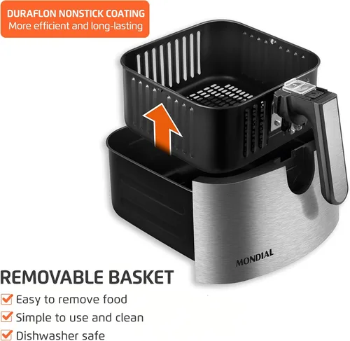 Vista 11 de Mondial Air Fryer Digital 5.3 litros (5.3QT) - Freidora eléctrica con pantalla y acabado de acero inoxidable - 1800W - Negro