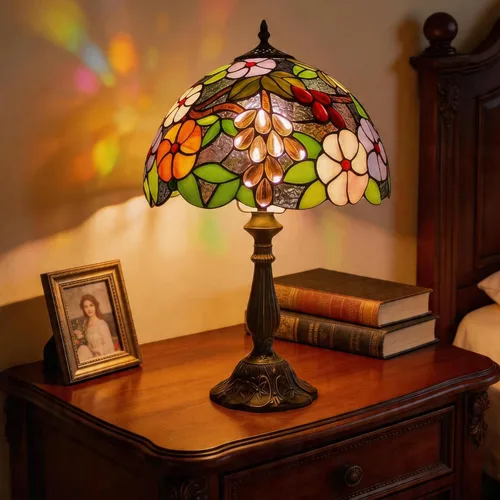 Vista 22 de Lámpara de mesa pequeña estilo Tiffany, lámpara de vidrio teñido antiguo de 5 pulgadas, lámpara de mesa de noche para escritorio, para dormitorio