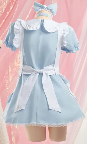Vista 3 de MEOWCOS - Vestido de sirvienta para mujer, delantal francés, vestido Kawaii de gatito con bordado de patas, disfraz de anime para cosplay