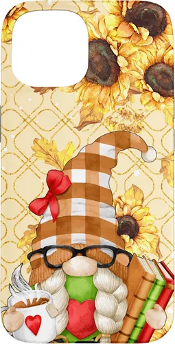 Vista 6 de Sunflower Gnome with Books for Tea Lover Librarian Reading Case for iPhone 16
