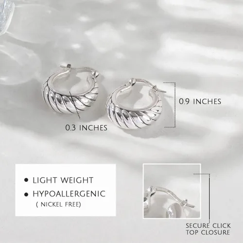 Vista 3 de Sterling Silver Lightweight Click Top Hoop Earrings in Various Styles