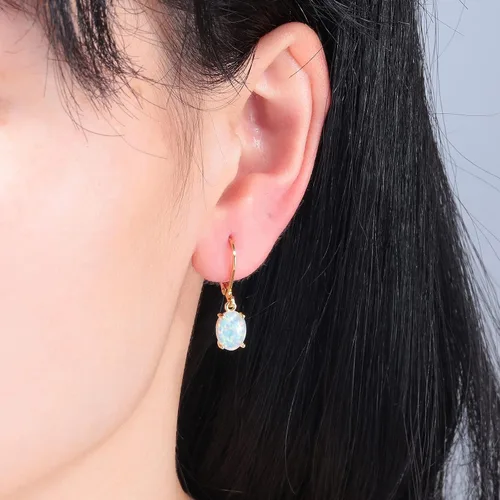 Vista 2 de CiNily Aretes colgantes de ópalo de corte ovalado para mujer, chapados en oro de 14 quilates, ópalo de fuego, chapado en rodio, aretes de gota