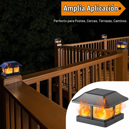 Vista 7 de Dynaming - Luces solares con tapa de llama para postes, luces solares para postes de cerca, linternas LED de llama parpadeante impermeables