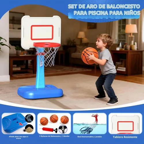 Vista 5 de Aro de baloncesto para niños pequeños de interior para edades 1, 2 y 3 años, aro de baloncesto ajustable para niños, mini aro de baloncesto con 3
