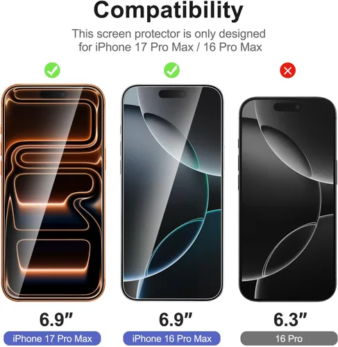 Vista 133 de NEW'C Paquete de 3 protectores de pantalla de privacidad para iPhone Air/iPhone 17 Air (6.5 pulgadas), película de vidrio templado antiespía