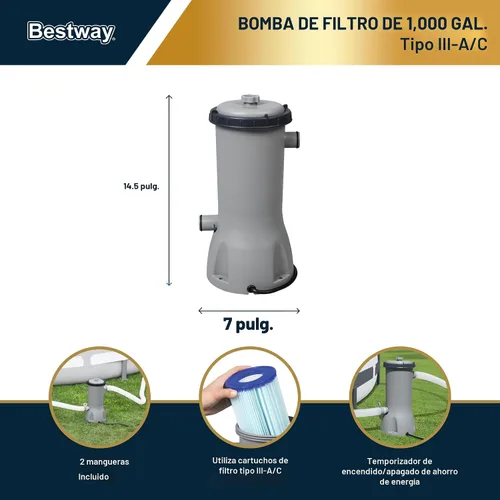 Vista 7 de Bestway Steel Pro MAX - Piscina sobre el suelo de 15 x 48 pulgadas, juego de piscina para exteriores con estructura de metal redondo con bomba