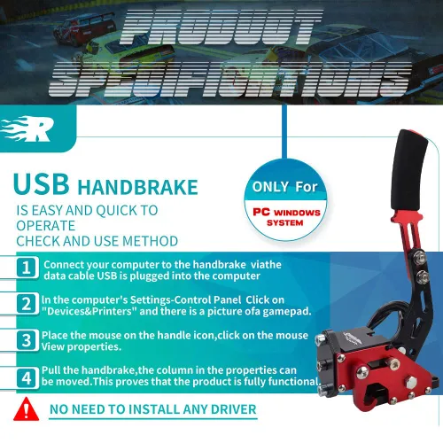 Vista 2 de CNRAQR PC Racing Game USB Handbrake for 16Bit SIM for Racing Games, Compatible with Logitech G27 G29 G920 G923 T500 T300 Simulate Linear Handbrake