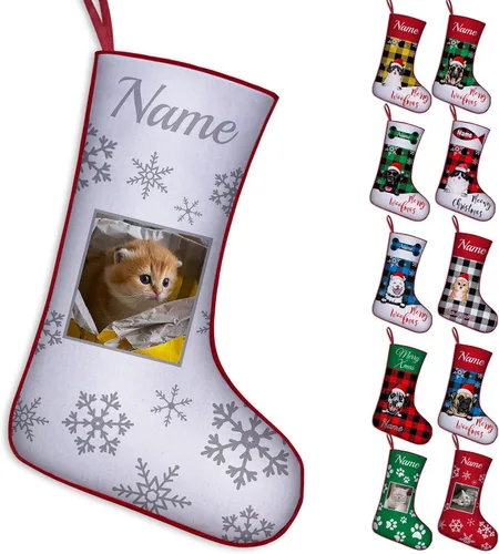 Vista 35 de Calcetines de Navidad personalizados para perros y gatos, 42 patrones de perros y mascotas, calcetines de Navidad personalizados con nombres, adorno