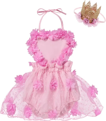 Vista 2 de Disfraz de tul de encaje para bebé, vestido de tutú de princesa, sin espalda, ropa de sesión de fotos + diadema