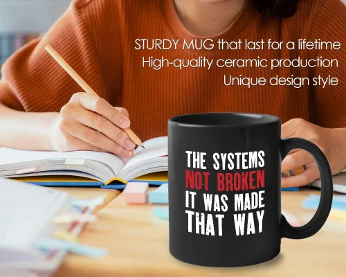 Vista 3 de Taza de café político – The Systems Not Broken – Police Police Police Democrática Política Capitalismo Liberalista Para Mujeres Hombres Bestfriend