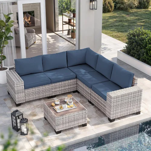 Vista 95 de Muebles de patio al aire libre conjunto PE mimbre ratán al aire libre sofá seccional Gris