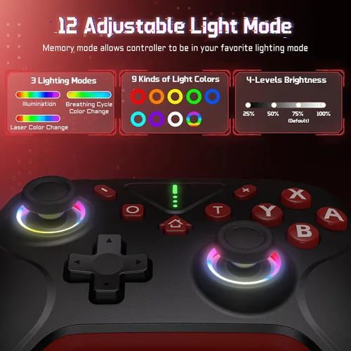 Vista 6 de [Switch 2/1/OLED Wireless Controller] Wireless Controller for Nintendo Switch 2/Switch/OLED, RGB 12 Color, Bluetooth Game Controller with Vibration