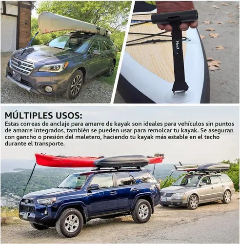 Vista 3 de Bucles rápidos para capó, correas de anclaje de amarre para kayak de mente y acción, accesorios de transporte Canon para capó y maletero