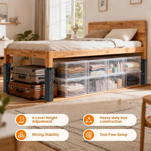Vista 2 de Paquete de 4 elevadores de cama para dormitorio universitario, extensor de cama resistente de 1.5 a 3.15 pulgadas de diámetro, con 4 niveles