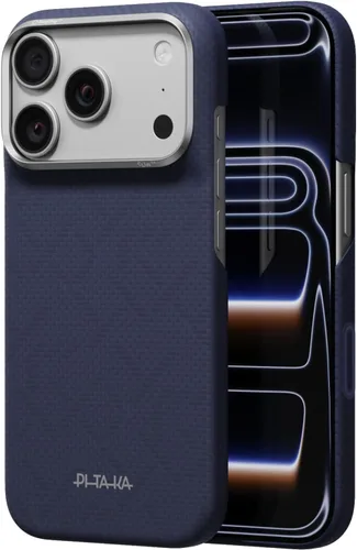 Vista 38 de pitaka Funda para iPhone Pro de 6.3" con sensación sin funda, azul abismo Abyss Blue (Argyle)