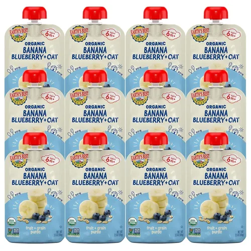 Vista 10 de Earth's Best Bolsas orgánicas de alimentos para bebés, puré de frutas y granos para bebés de 6 meses en adelante, puré de manzana orgánica