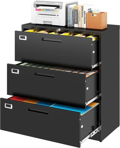 Vista 32 de Archivador de 2 cajones con cerradura, archivador vertical móvil para colgar carpetas tamaño A4/carta/legal, debajo del escritorio, pequeños