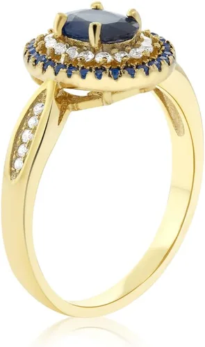 Vista 6 de Gem Stone King Anillo de plata chapada en oro amarillo de 18 quilates de 0.276 x 0.197 in con piedra preciosa ovalada con doble halo, compromiso