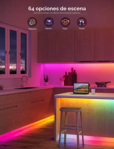Vista 3 de Govee - Tira de luces LED RGBIC de 16.4 pies, luz de control inteligente de aplicación para dormitorio Bluetooth Color Changing LED Lights, DIY