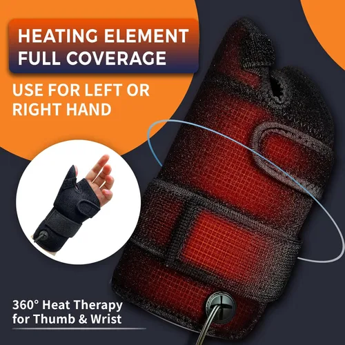 Vista 5 de Almohadilla térmica eléctrica para pulgar y muñeca para artritis de mano con 3 ajustes de calor y 5 ajustes de temporizador, envoltura térmica
