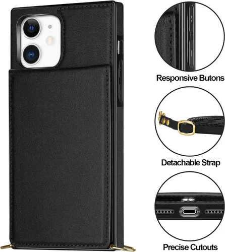 Vista 4 de Vofolen - Funda tipo cartera para iPhone 11 con tarjetero y bloqueo RFID, color negro Crossbody Adjustable Strap Purse Magnetic Clasp Heavy Duty
