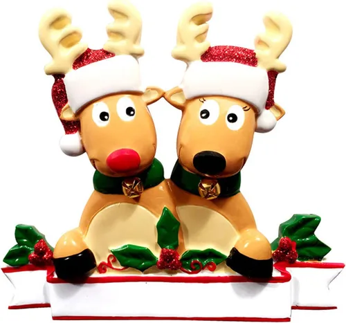 Vista 4 de Adorno personalizado en 3D de nuestra primera Navidad 2025 Adornos personalizados de renos para parejas, adorno de pareja de alces 2025, familia