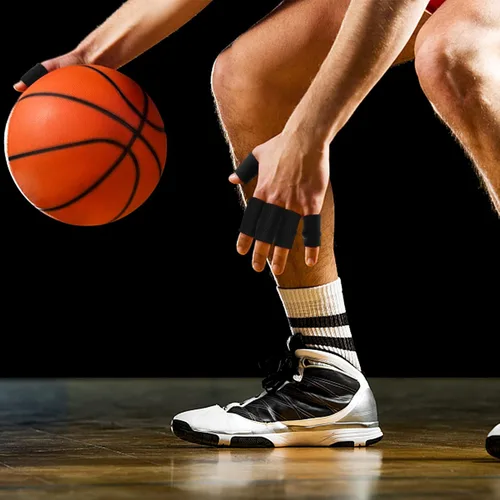 Vista 6 de Envolturas para dedos, 10 unidades elásticas y flexibles para los dedos, protector de dedos para la artritis, dedos o baloncesto (negro)