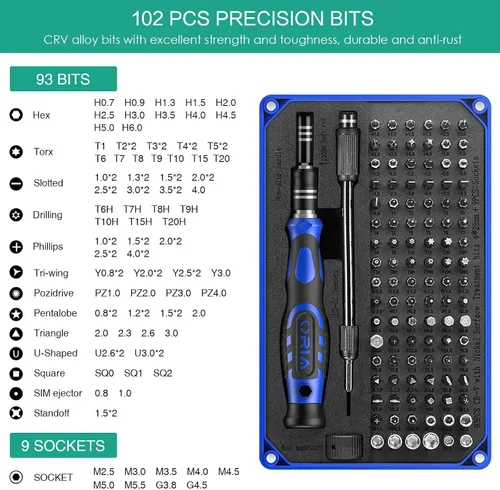 Vista 2 de ORIA - Juego de destornilladores, kit de destornilladores 106 en 1 con 102 brocas de destornillador de precisión, kit de herramientas de reparación