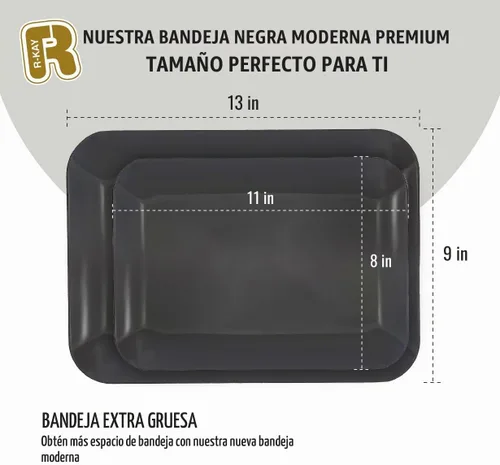 Vista 6 de Paquete de 3 bandejas de plástico negro para servir – Bandeja negra de 8 x 11 pulgadas – Bandejas de postre resistentes para alimentos – Bandejas