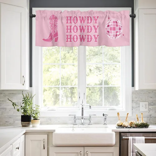 Vista 2 de Cenefa de ventana de Navidad para cocina, sala de estar, cortina de ventana temática de vaqueras para dormitorio, baño, cenefa de ventana Howdy