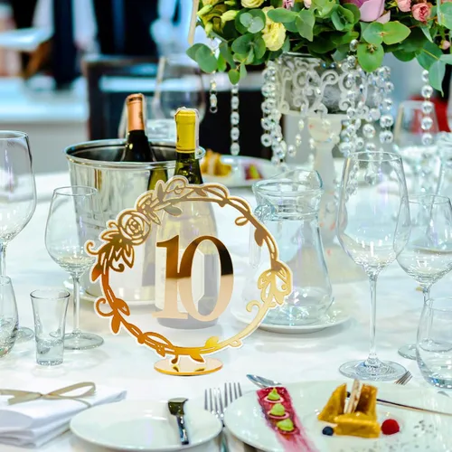 Vista 9 de Elegantes números de mesa de espejo - Números de mesa de recepción de boda de acrílico con soportes de encaje por Rely2016