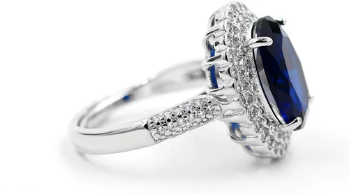 Vista 7 de Uloveido Anillos de cristal ajustables chapados en platino, anillo de circonita cúbica ovalada grande, anillos de vástago dividido solitario
