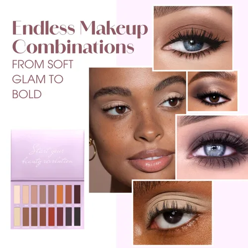 Vista 3 de Lamora Paleta de sombra de ojos - Paleta de maquillaje de ojos con 16 tonos mate altamente pigmentados - Vegano y mezclable