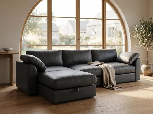 Vista 3 de WEUP Sofá modular de nube de 120 pulgadas de gran tamaño para sala de estar, sofá de nube en forma de L con otomana de almacenamiento, sofá de piel