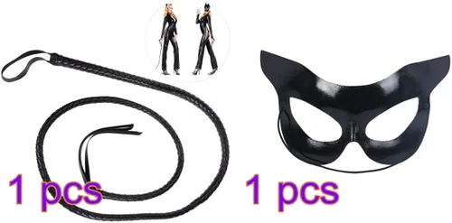 Vista 7 de Holibanna Máscara de gato de media cara máscara Catwoman Látigo Cosplay Disfraces de fiesta negro
