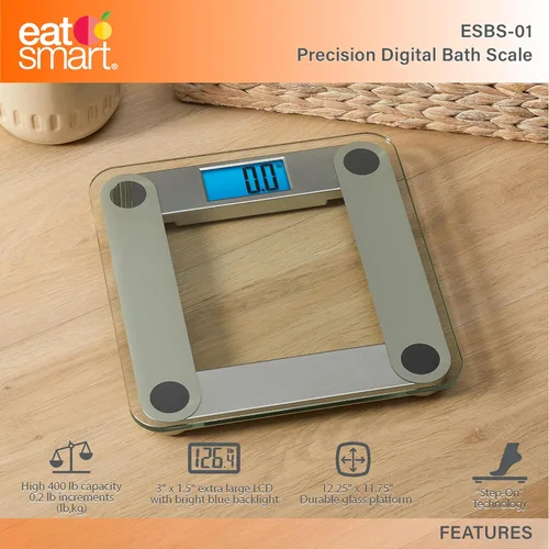 Vista 2 de EatSmart Balanza digital de precisión para baño, con visualizador iluminado extra grande