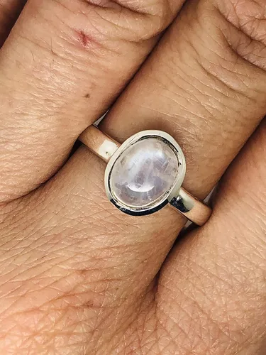 Vista 4 de Anillo de plata de ley 925 con piedra lunar ovalada, estilo bohemio