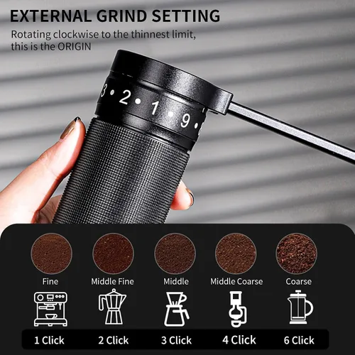 Vista 2 de Bincoo Molinillo de café manual con mango plegable manual – Molinillo de café expreso, compacto y portátil para el hogar, viajes, camping (negro)