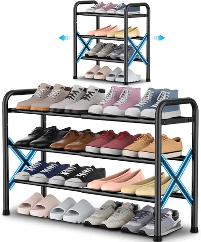 Vista 9 de YEASHEIN Zapatero Expandible de 1 Nivel para Piso de Clóset, Zapatero Pequeño de Metal con Marco en Λ para Entrada, Organizador de Estante