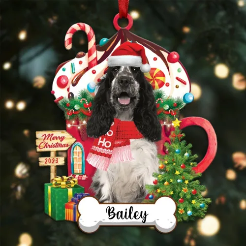 Vista 115 de Akita1 - Adorno personalizado para perro, adorno de perro con nombre personalizado, plano impreso en 2D, acrílico colgante, Papá Noel y perro